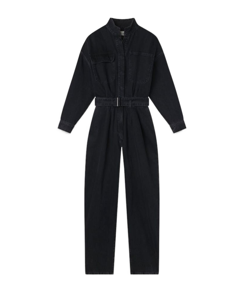Frame Womens Portia The Cocoon Belted Organic Cotton-denim Jumpsuit In Black