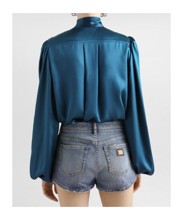 Dolce & Gabbana Pussybow-collar Blouse In Blue