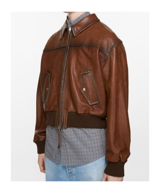 Acne Studios Pilot Leather Jacket In Brown