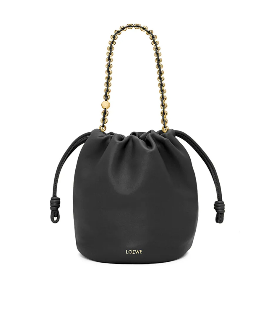 Shop Loewe Flamenco Purse Bucket Bag In Mellow Nappa Lambskin In Black