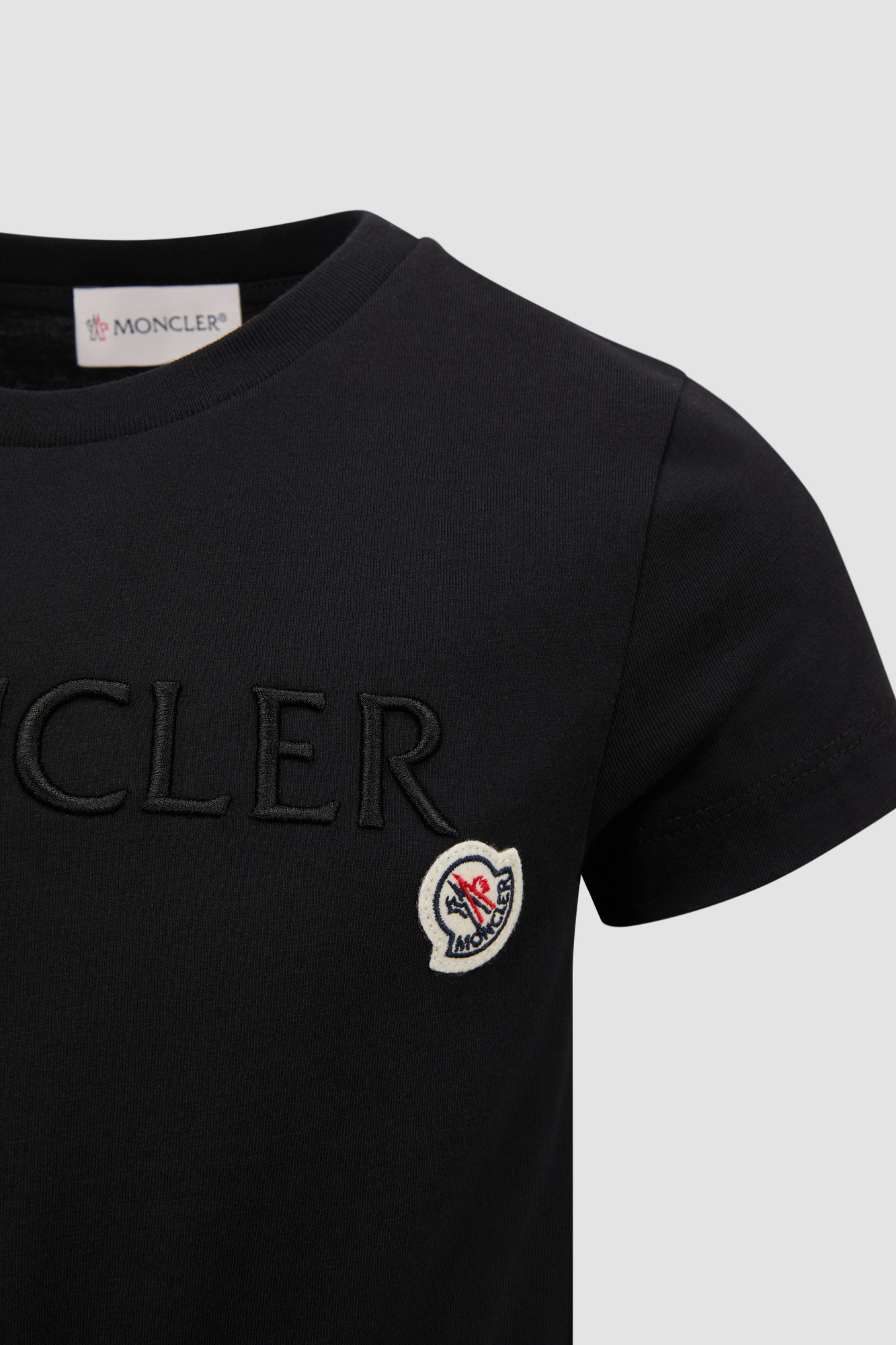 Moncler Embroidered Logo Cotton T-shirt In Black