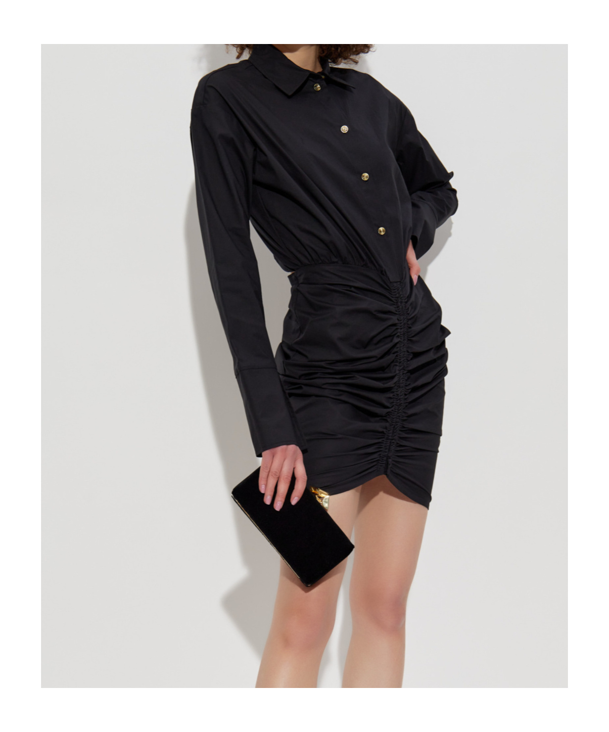 Versace Lapel Long-sleeved Dress In Black