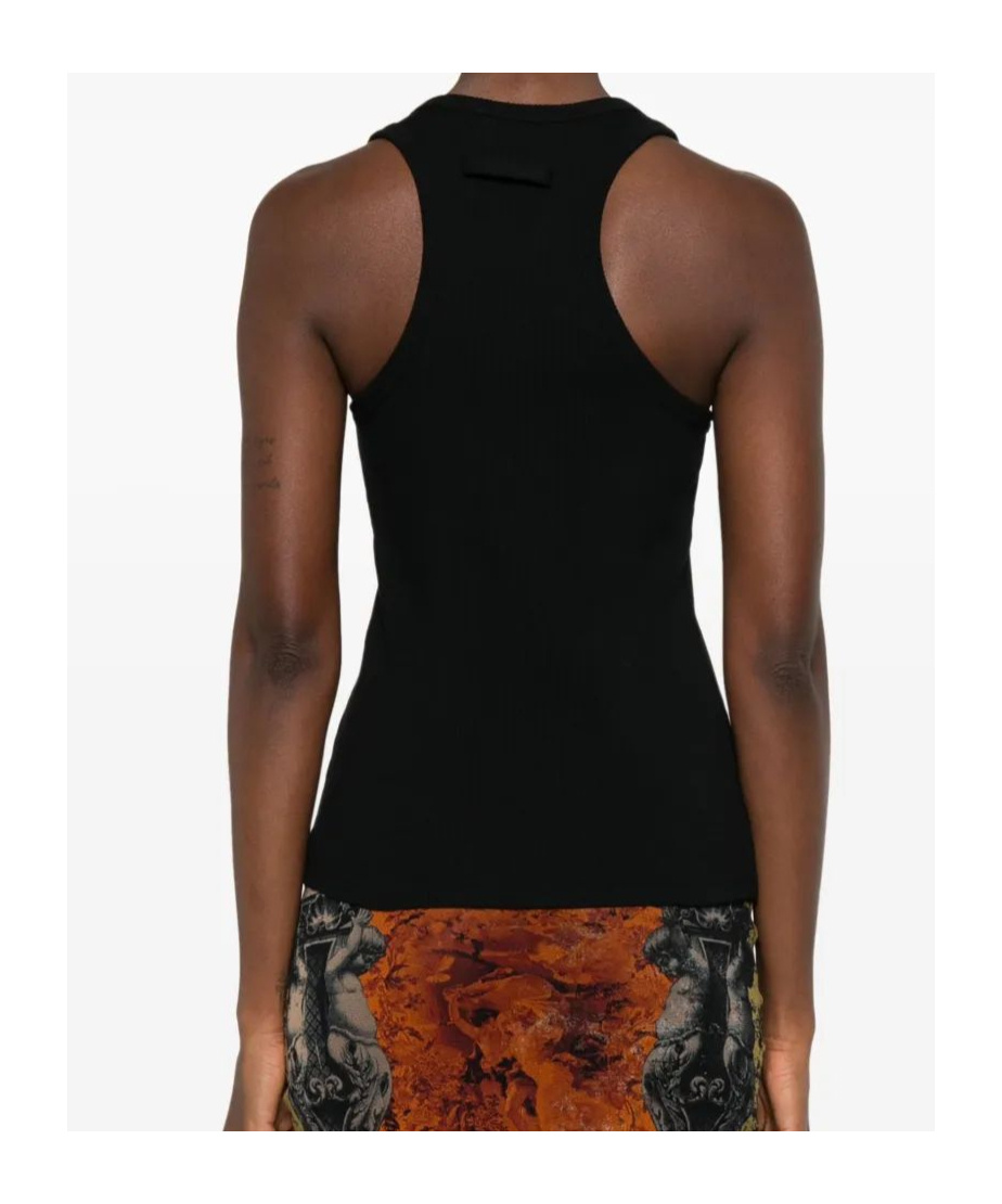 Jean Paul Gaultier Tank Top With Gold-tone Hardware And Ribbed Texture In Black