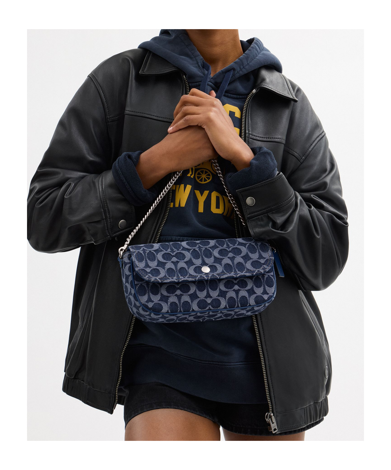 Coach Bolsa Brook Flap Chain Signature Denim  - Azul In Black
