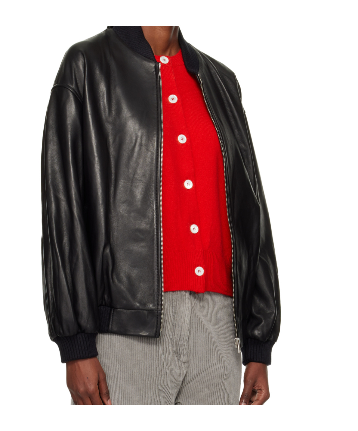 Nour Hammour Long-sleeved Bomber Leather Jacket In Black