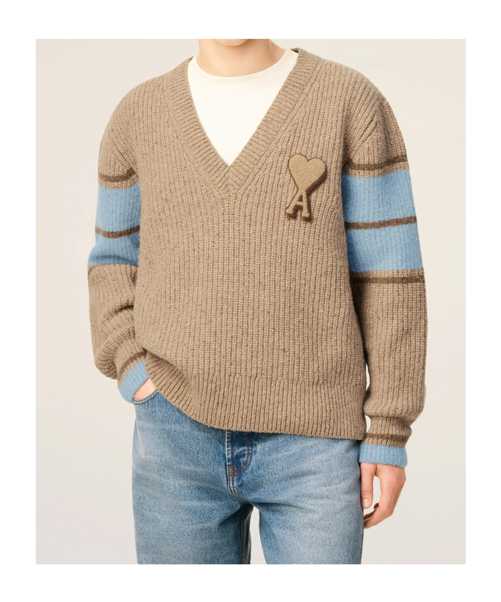 Ami Alexandre Mattiussi Brown Wool College Sweater Brown In Brown