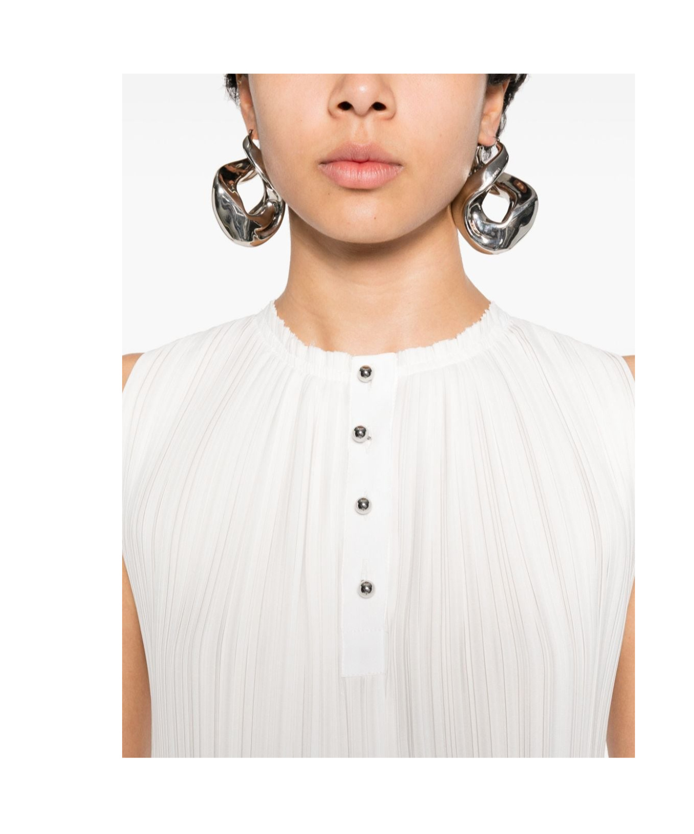 Lanvin Buttoned Crepe De Chine Sleeveless Top In White