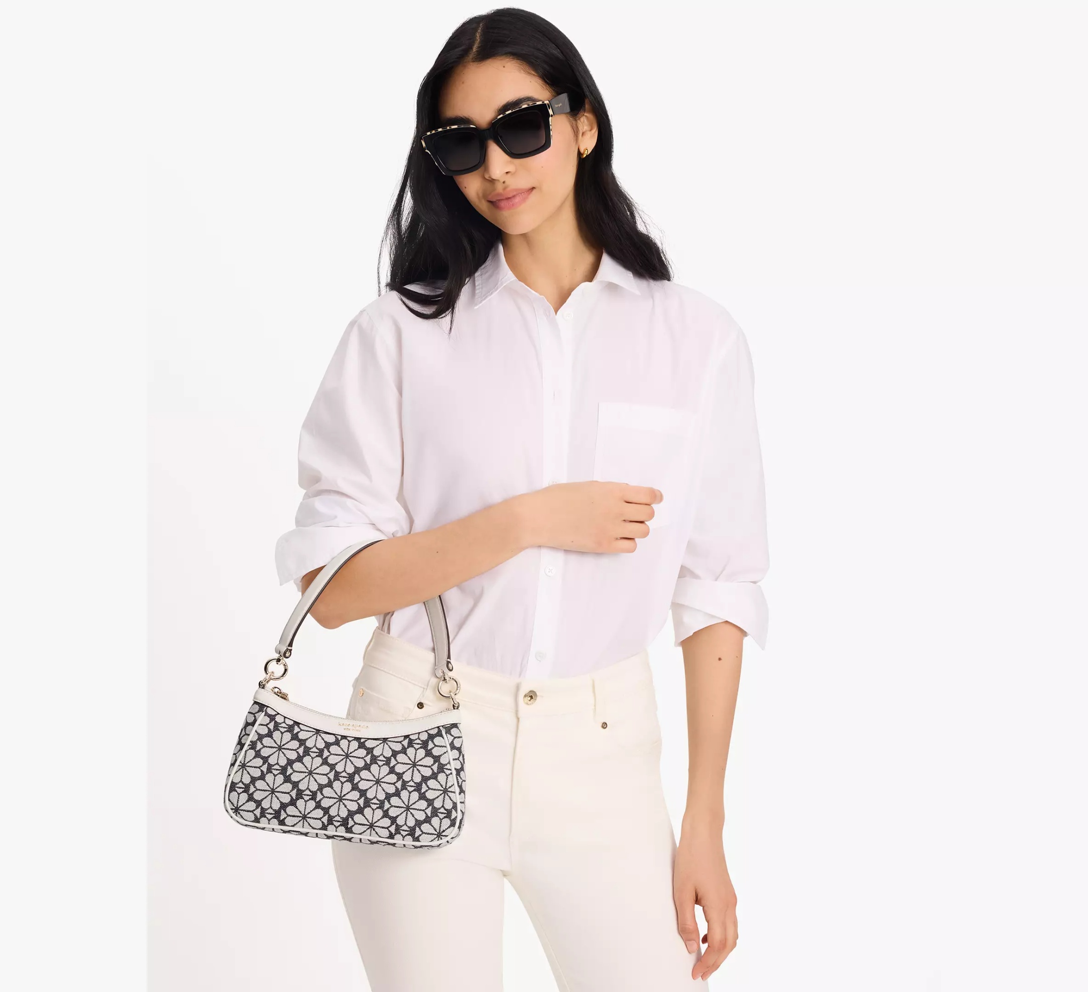 Kate Spade Floral Jacquard Crossbody Bag In White