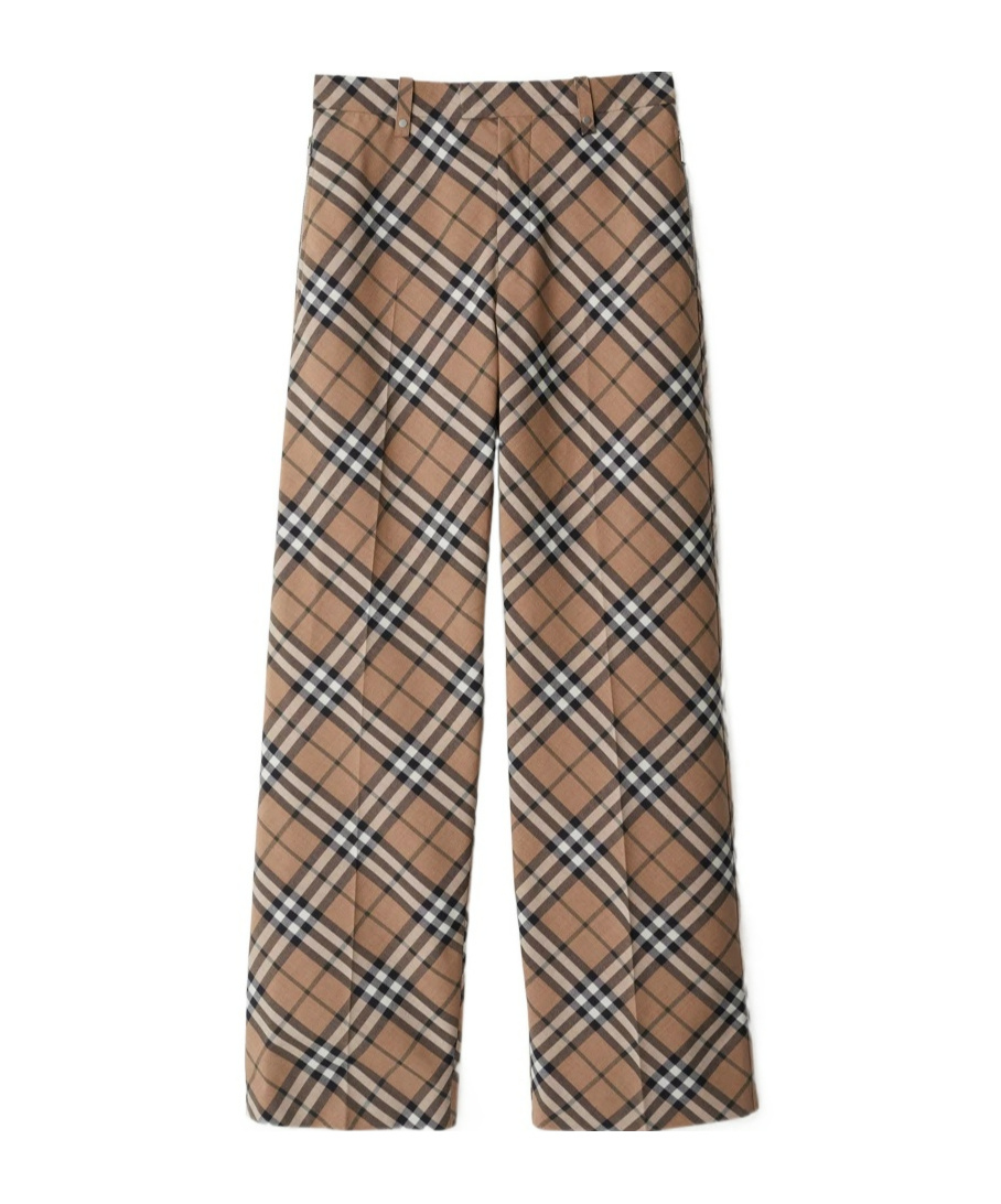 Burberry Tailored Wool Blend Trousers With Nova Check Pattern In Brown
