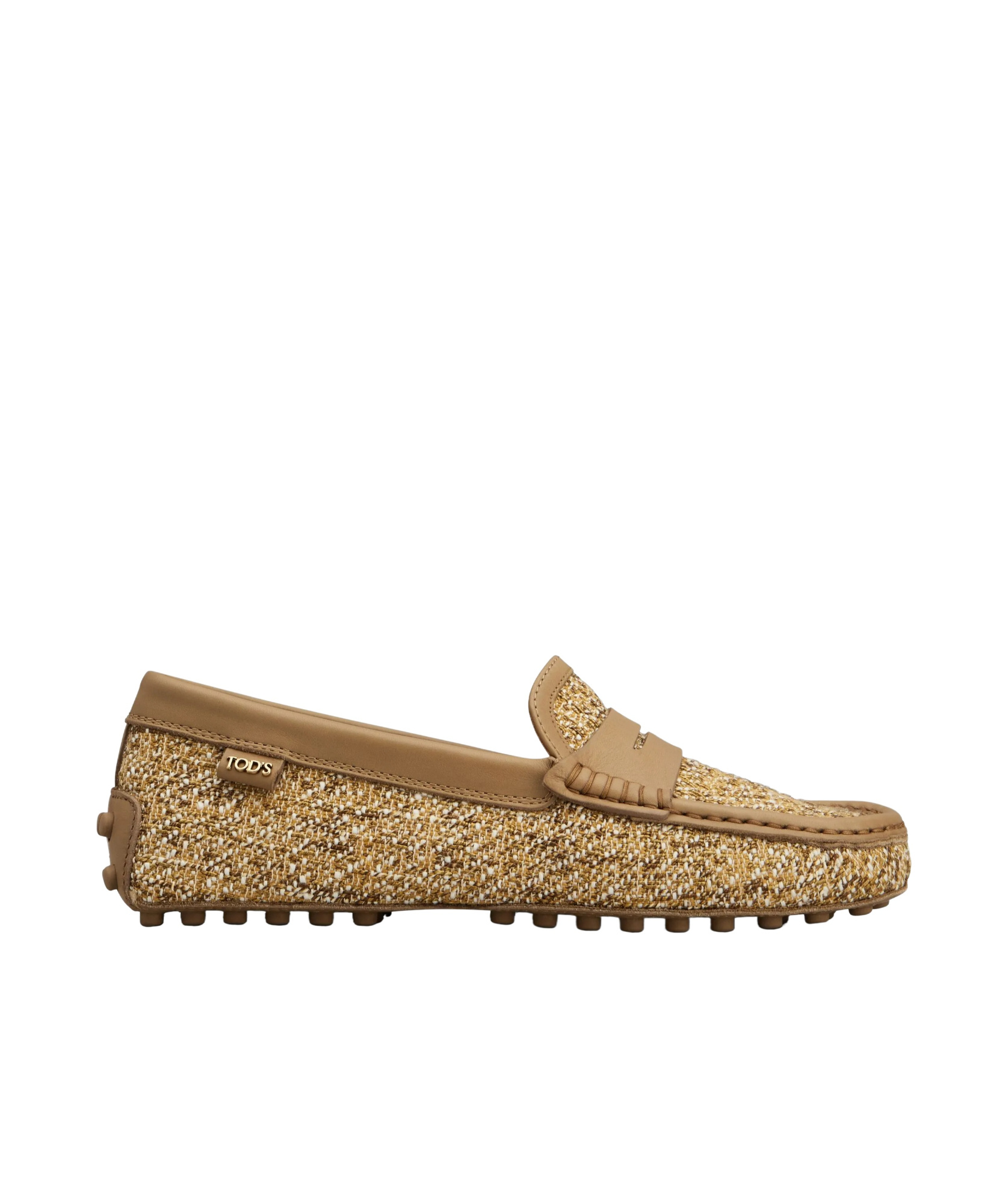 Shop Tod's Tweed Loafers In Sand Beige