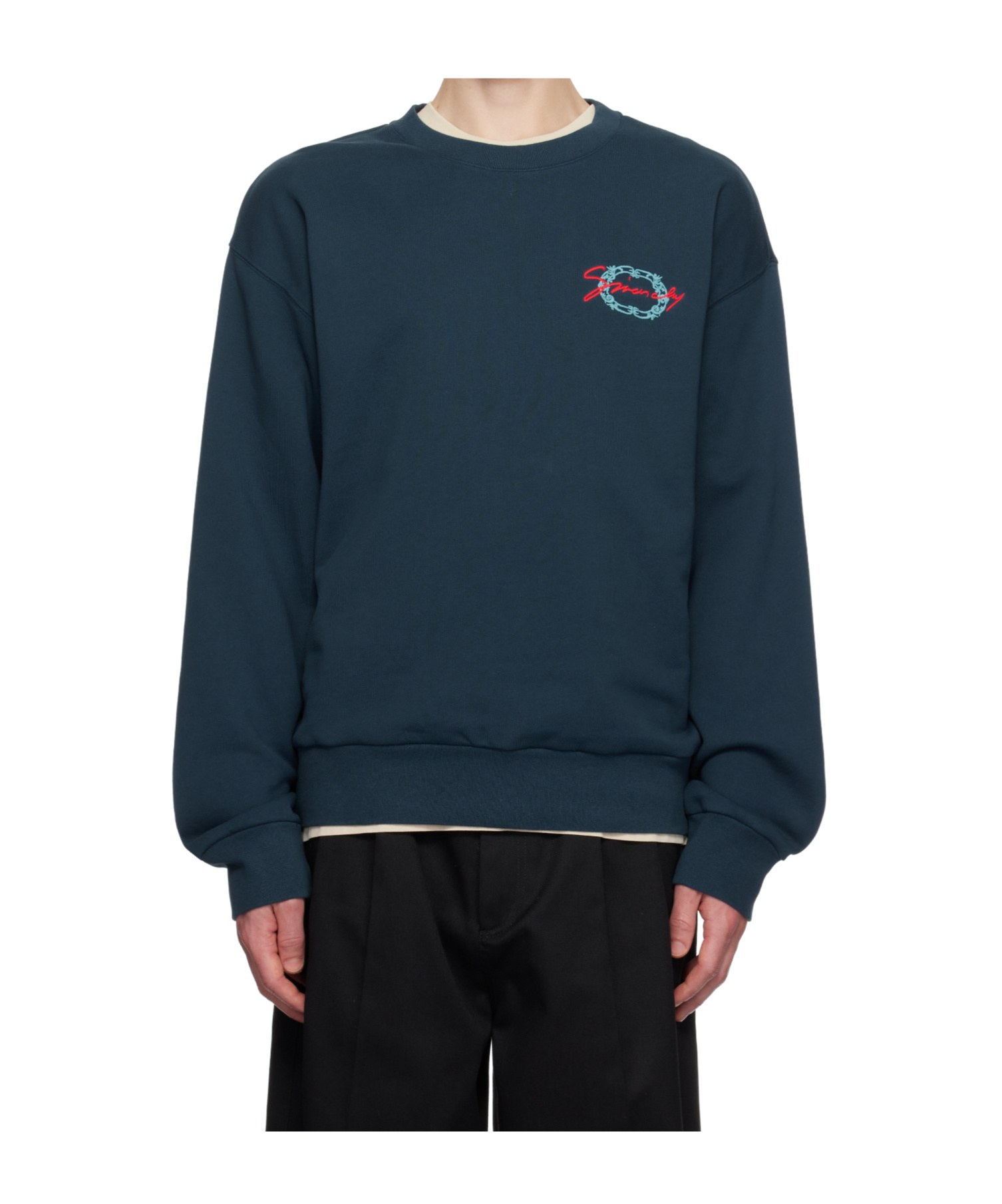 Givenchy Timeless Crewneck Sweater With Ribbed Details In Navy Blue