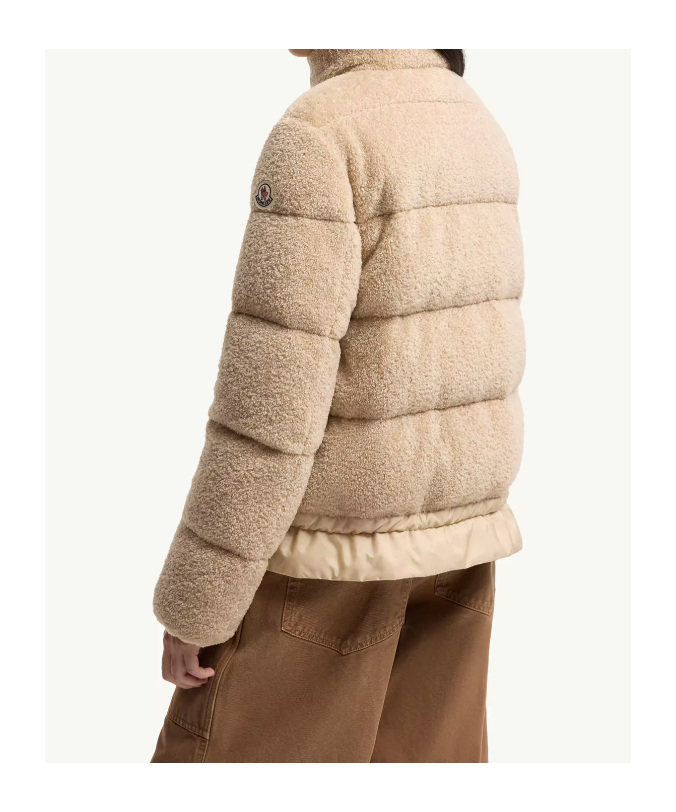 Moncler High Collar Padded Jacket Drawstring Hem In Neutral