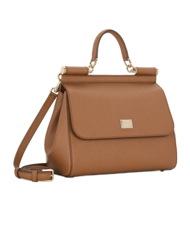 Dolce & Gabbana Large Sicily Top Handle Bag In Dauphine Leather In Brown