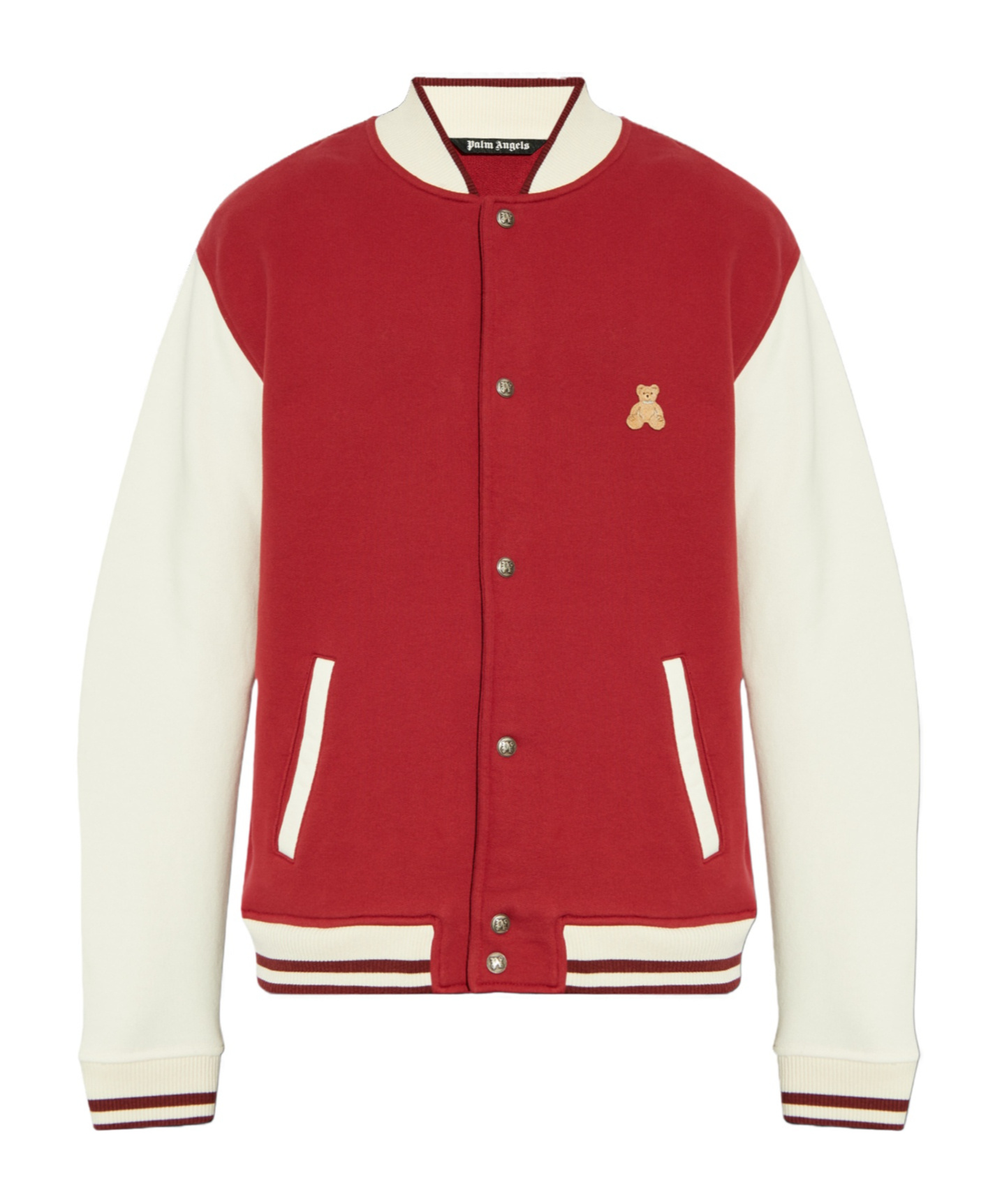 Palm Angels Red & White 'bear In Mind' Varsity Bomber Jacket In Red