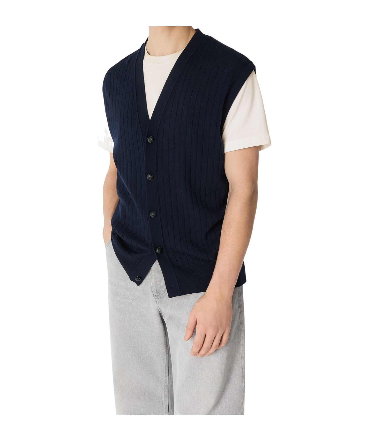 Bottega Veneta Wool Rib Cardigan Gilet