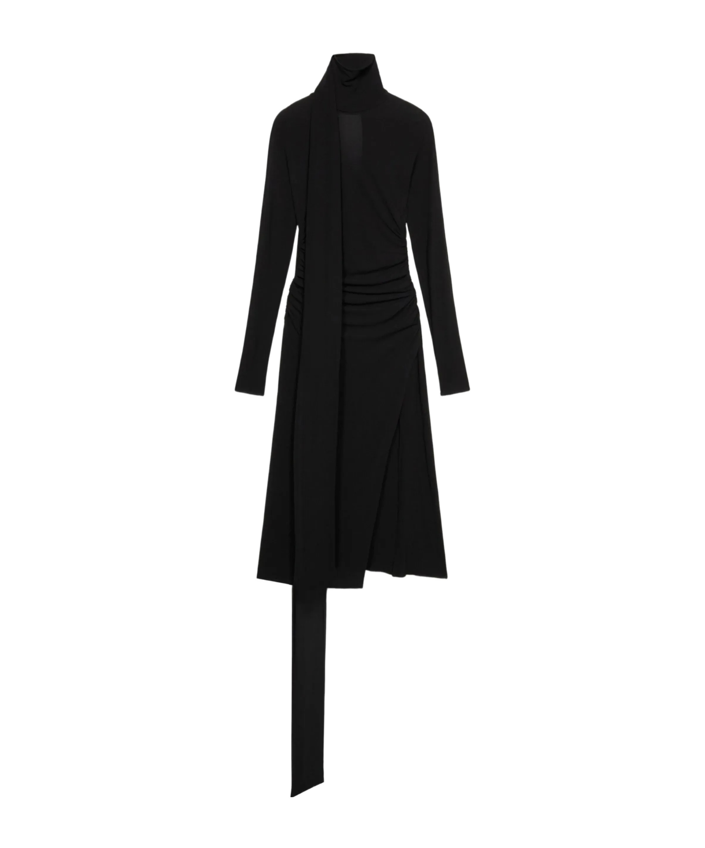 Blumarine High-neck Scarf Detailed Draped Midi Dress In Black