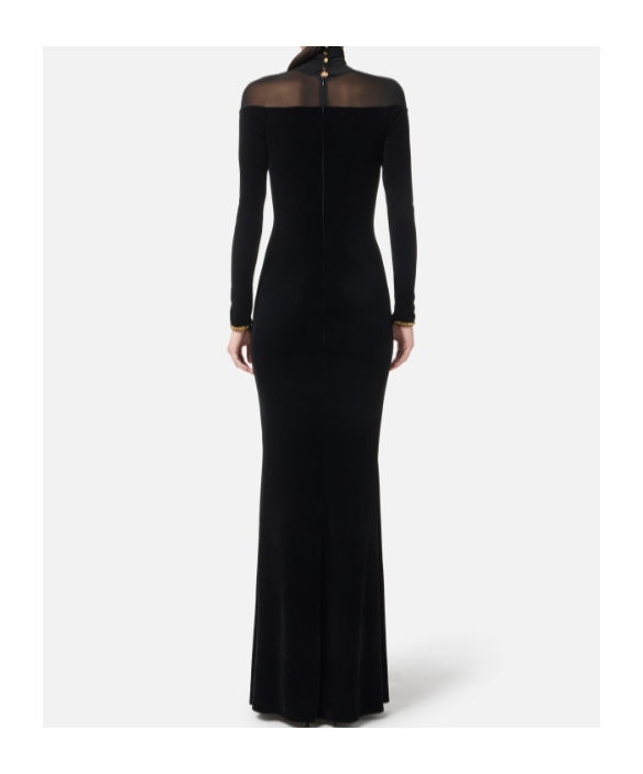 Elisabetta Franchi Red Carpet Dress In Velvet And Jersey Fabrics In Black