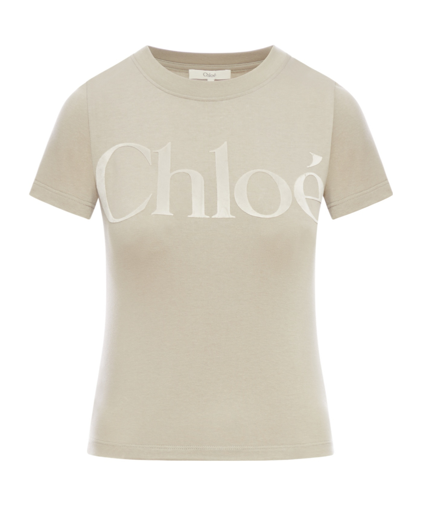 Shop Chloé Velvet Logo Crewneck T-shirt In Nude