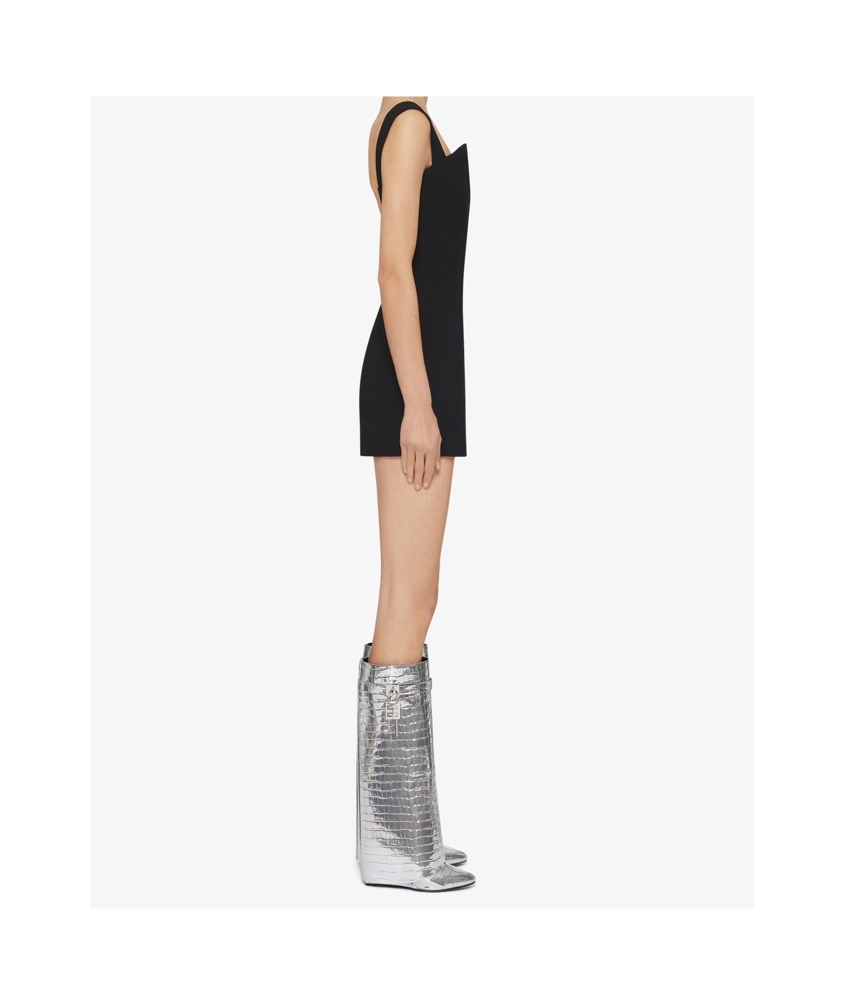 Givenchy Shark Lock Boots In Crocodile Effect Leather In Silver
