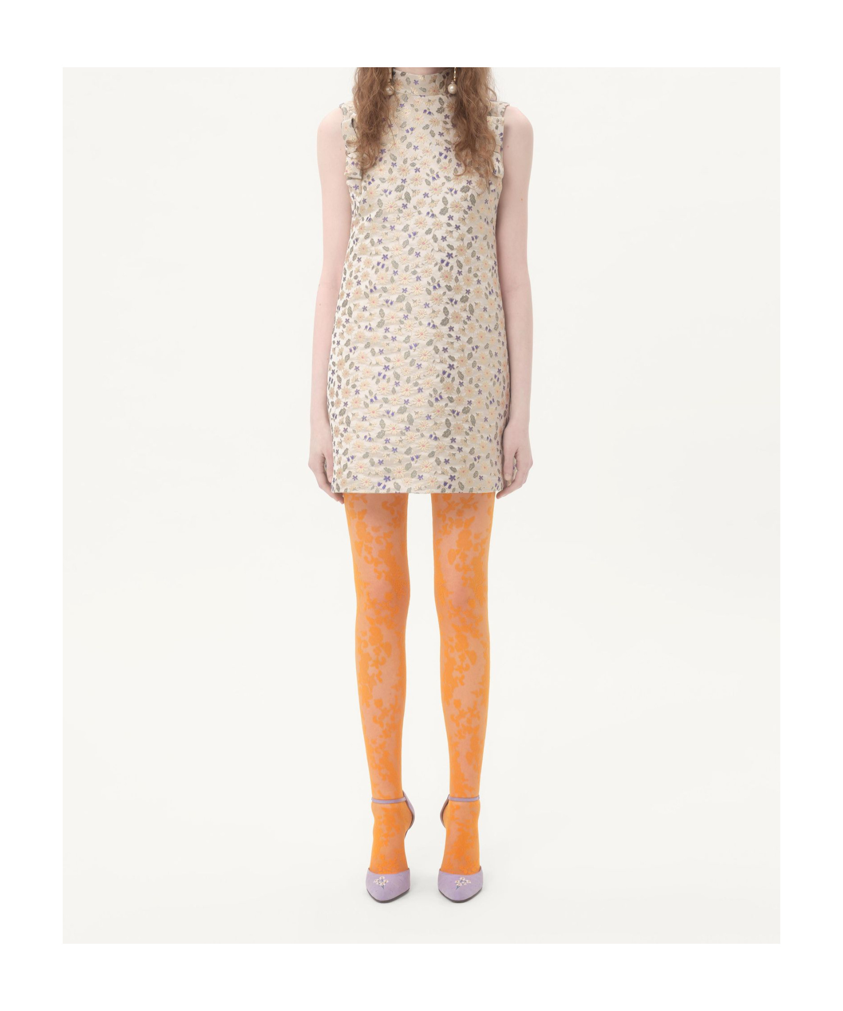 Valentino Abito Corto In Jacquard Garden Lurex In Multi