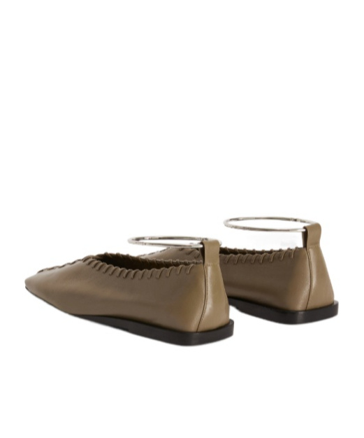 Jil Sander Green Nappa Leather Ring Ballet Flats In Brown
