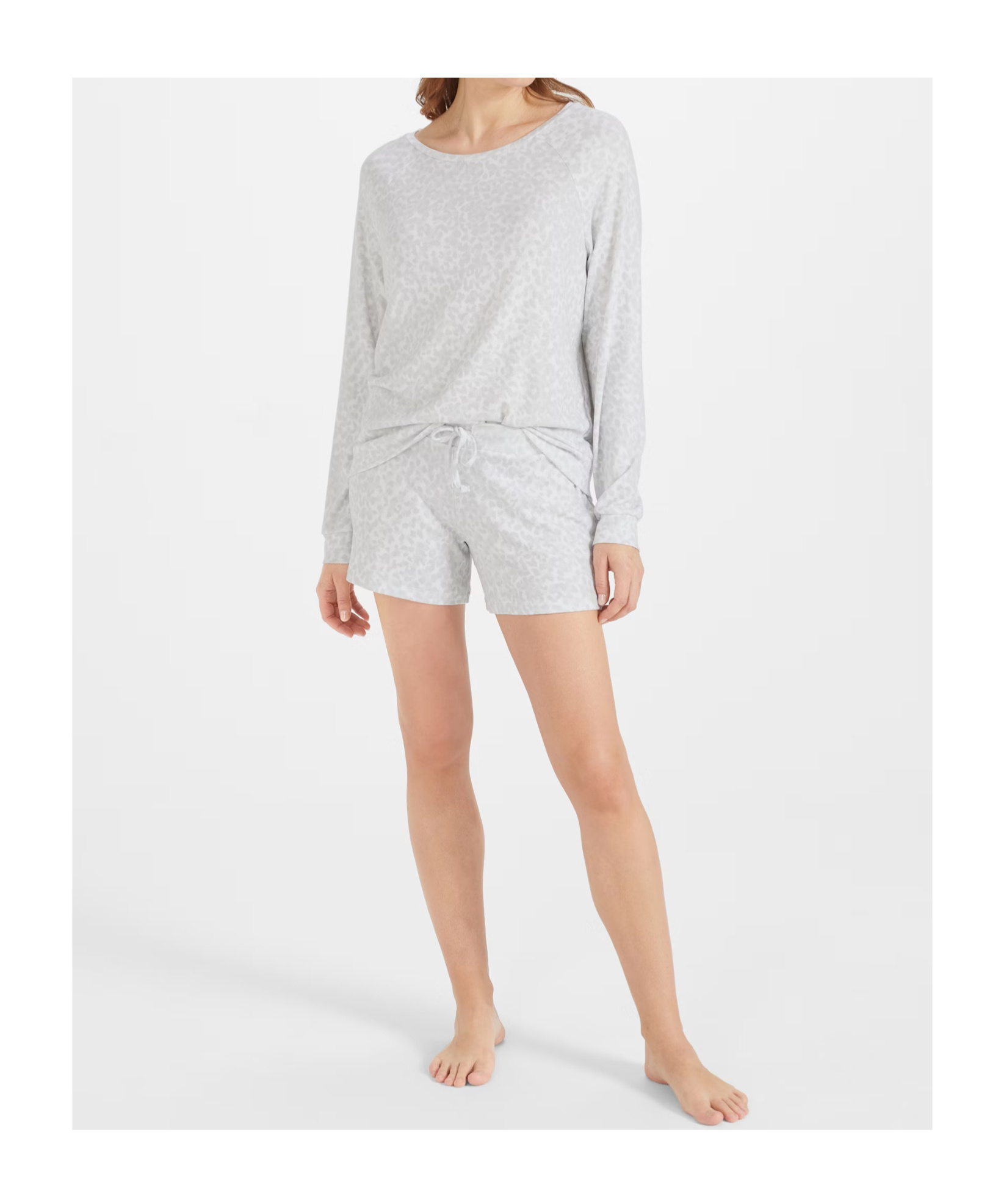 Juvia Round Neck Long Sleeve Pajamas In Gray