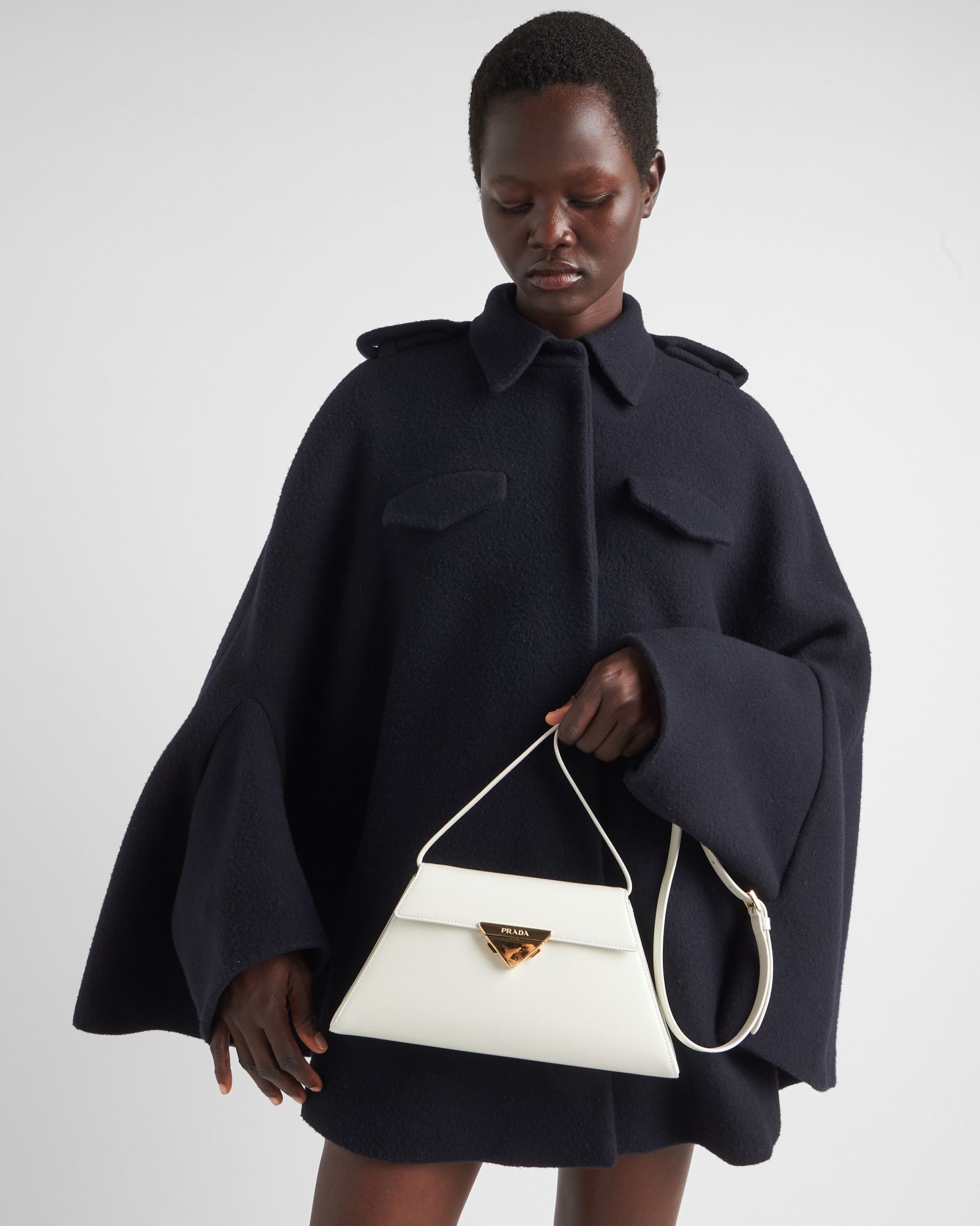 Prada Triangle-logo Leather Shoulder Bag In White