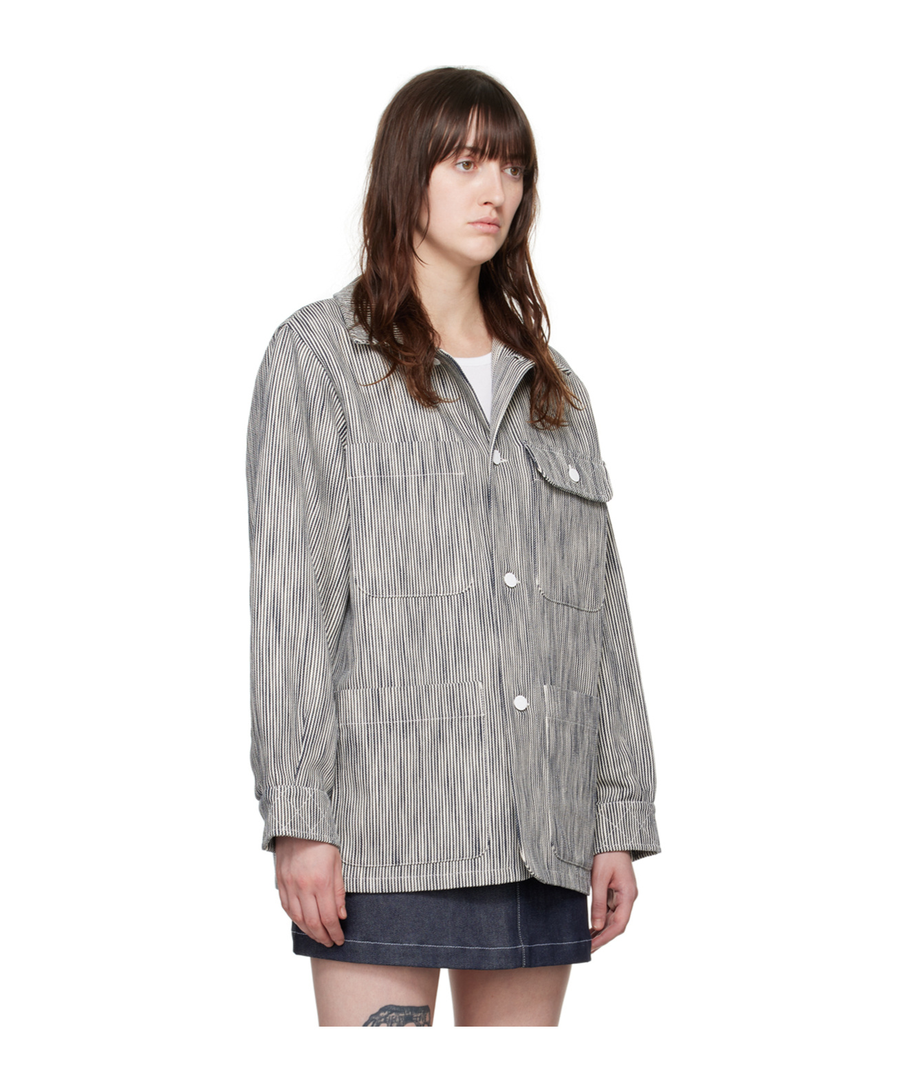 Apc Striped Casual Jacket In Gray