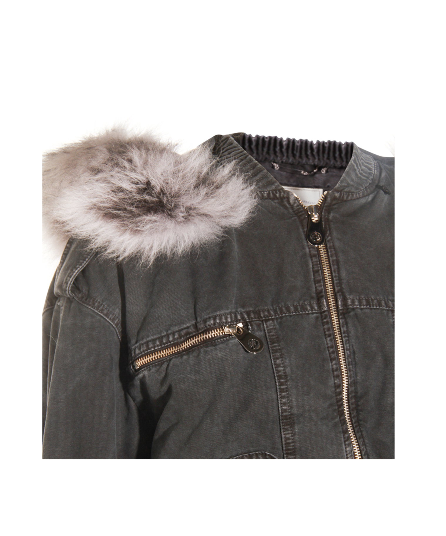 Blumarine Hooded Jacket With Faux Fur Trim In Gray