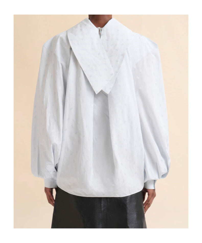 Marni Blue Viscose Balloon Top With Jacquard Motif In White
