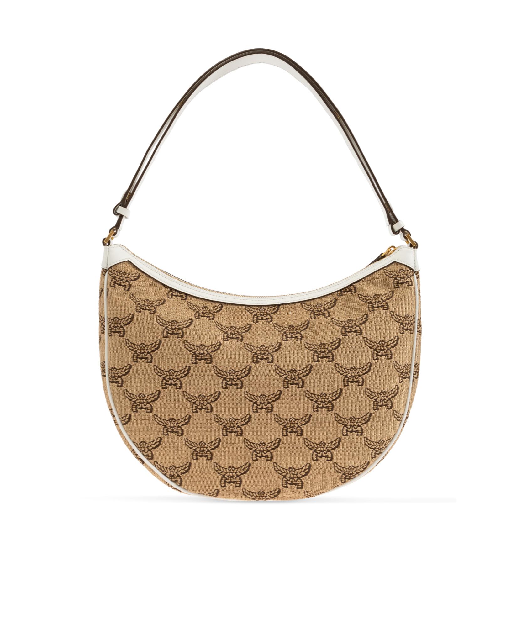 Mcm Women Embroidered Raffia Himmel Ascending Moon Shoulder Bag In Nude