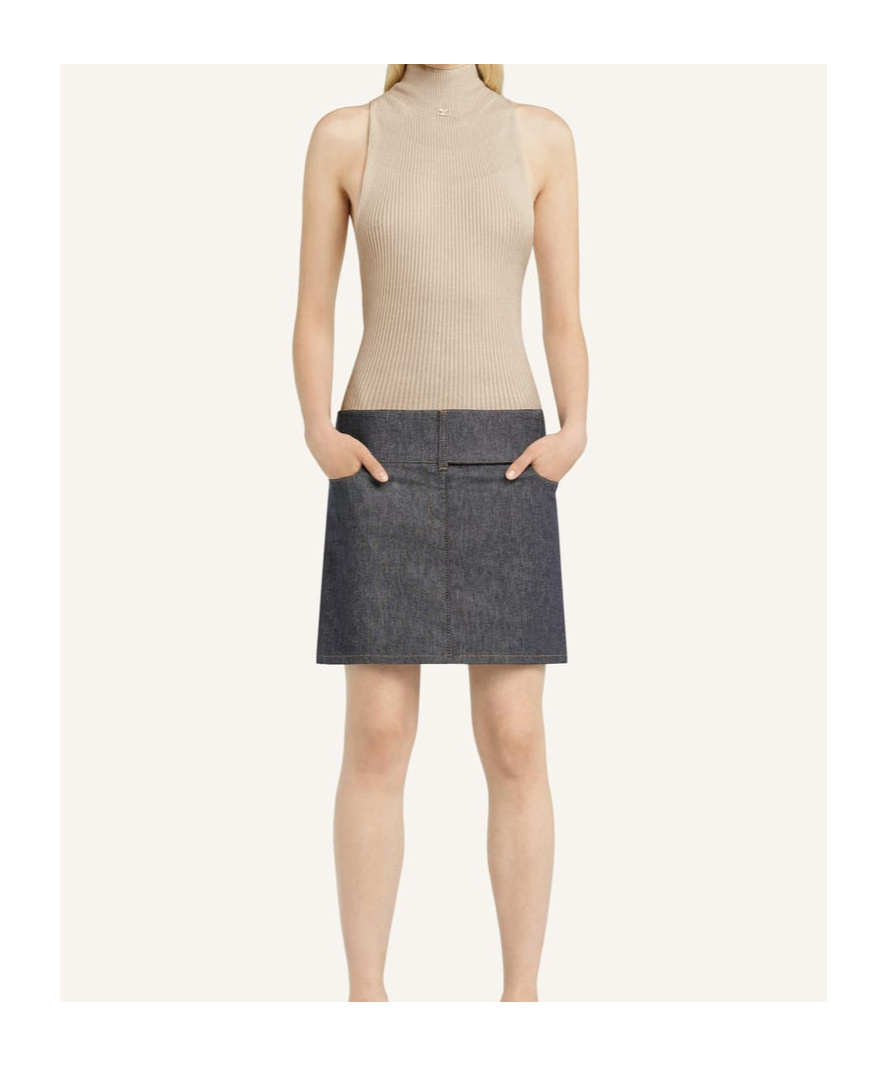 Courrèges Mockneck Ribbed Cotton-wool Top In Nude