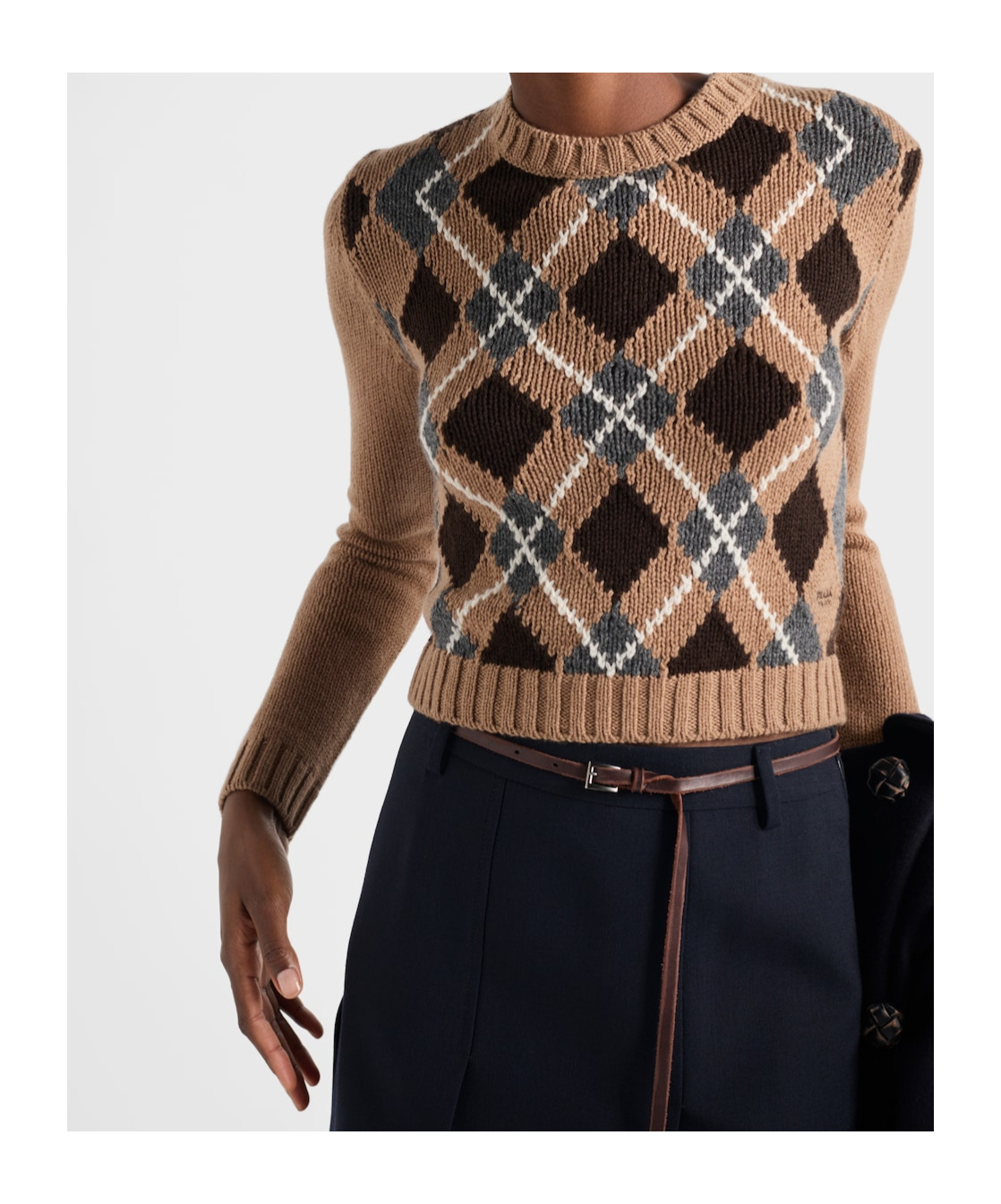 Prada Womens Brown Crewneck Jacquard-knit Cashmere Jumper In Brown
