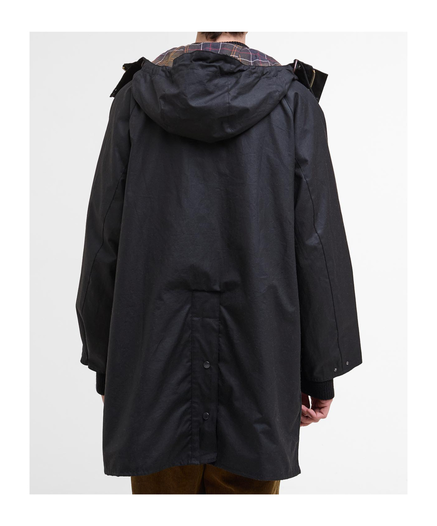 Barbour Long Hooded Jacket Flap Pockets In Black