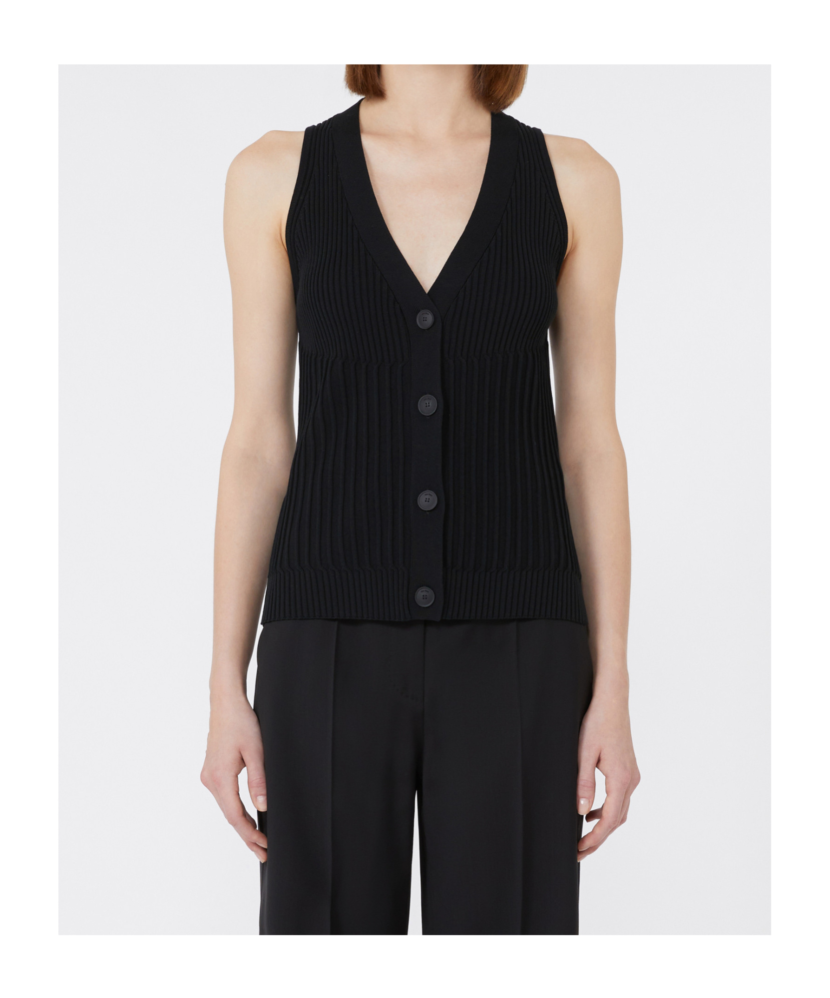 Max Mara Bimba V Neck Button Front Top In Black