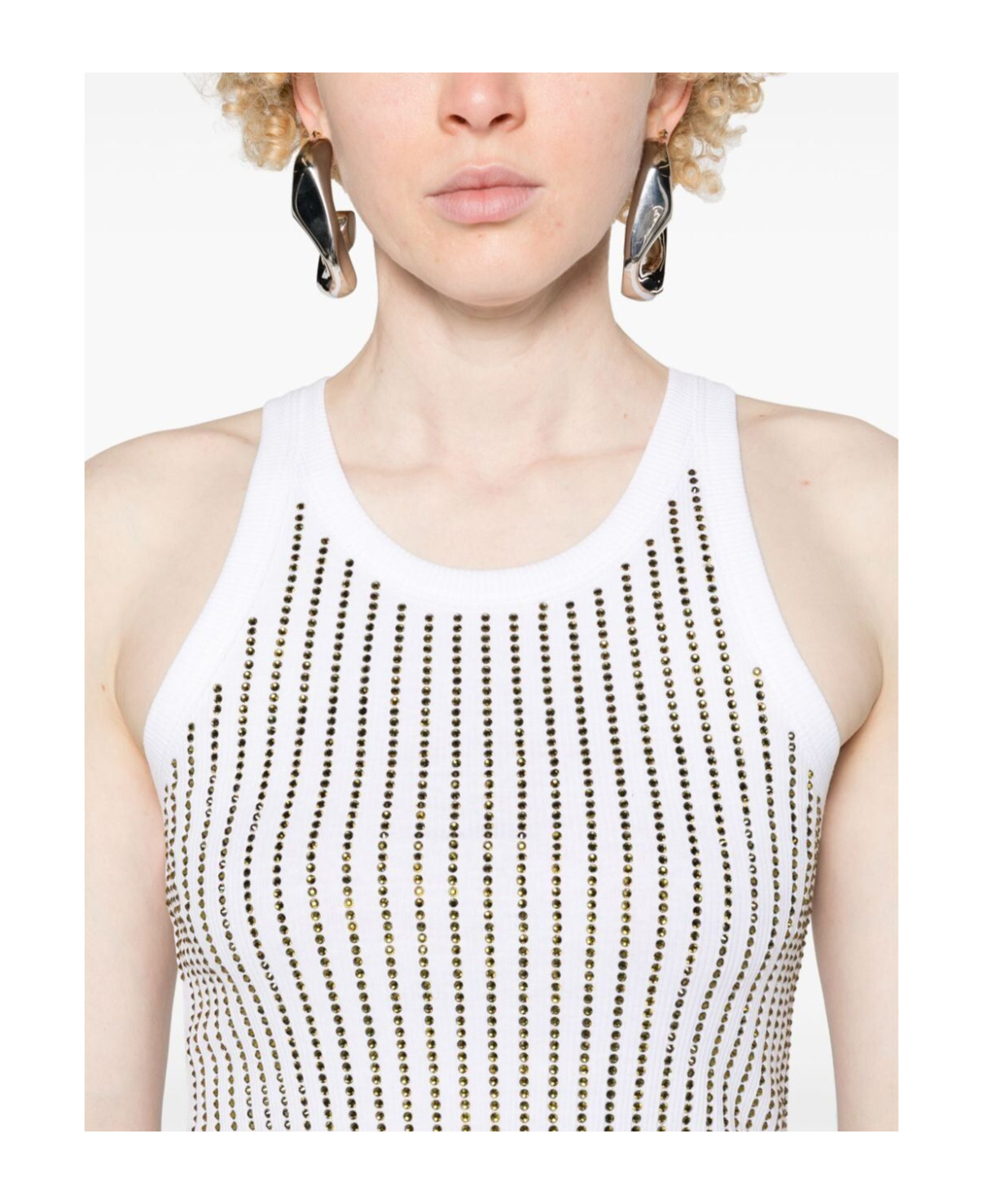 Attico White Tank Top With Multicolor Rhinestone In Jersey Woman In White