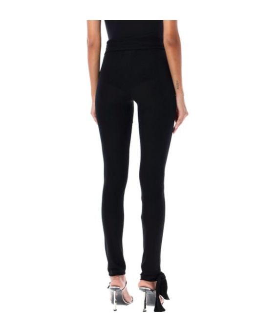 Msgm Semi-sheer Tied-waist Leggings In Black
