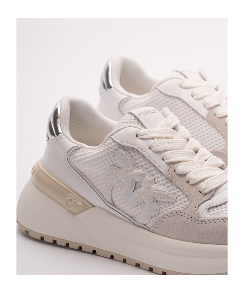 Shop Pinko Gem Lace-up Sneakers In Nude