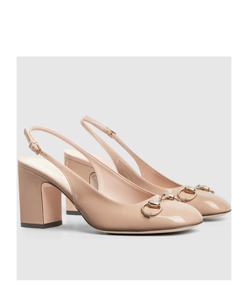 Gucci 75mm Horsebit Slingback Pumps In Nude
