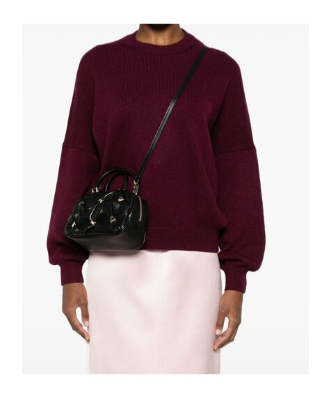 Ferragamo Leather Handbag With Draped Details Secured By Mini Vara Bows In Black