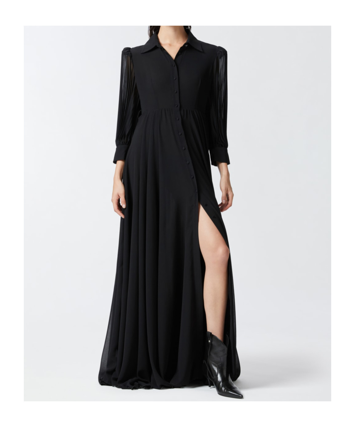 Pinko Robe Chemise Longue Avec Dos Transparent In Black