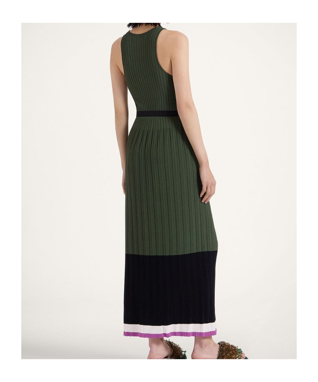 La Doublej Ribbed Pleated Maxi Dress In Green