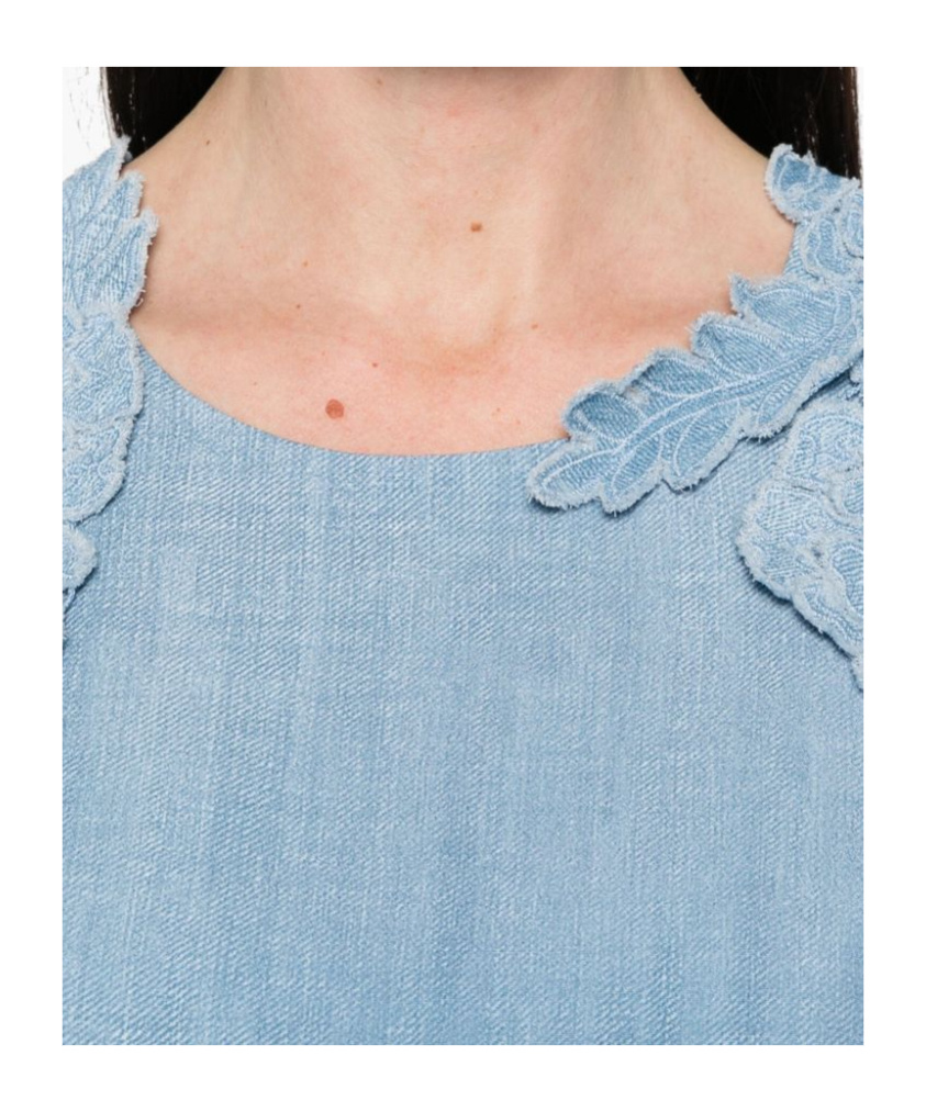 Ermanno Scervino Flowing Gradient Dress With Lace Detailing In Blue