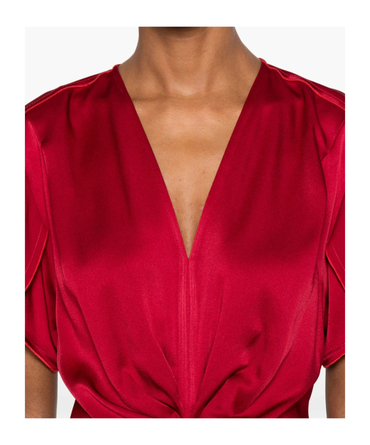 Victoria Beckham Gathered V Neck Midi Dress Tomato