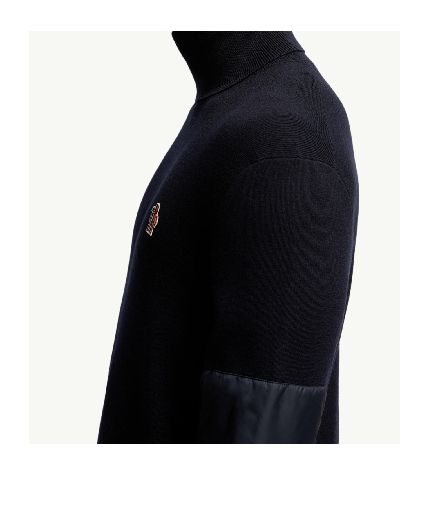Moncler Wool Turtleneck Sweater Featuring Ribbed Cuffs In Blue