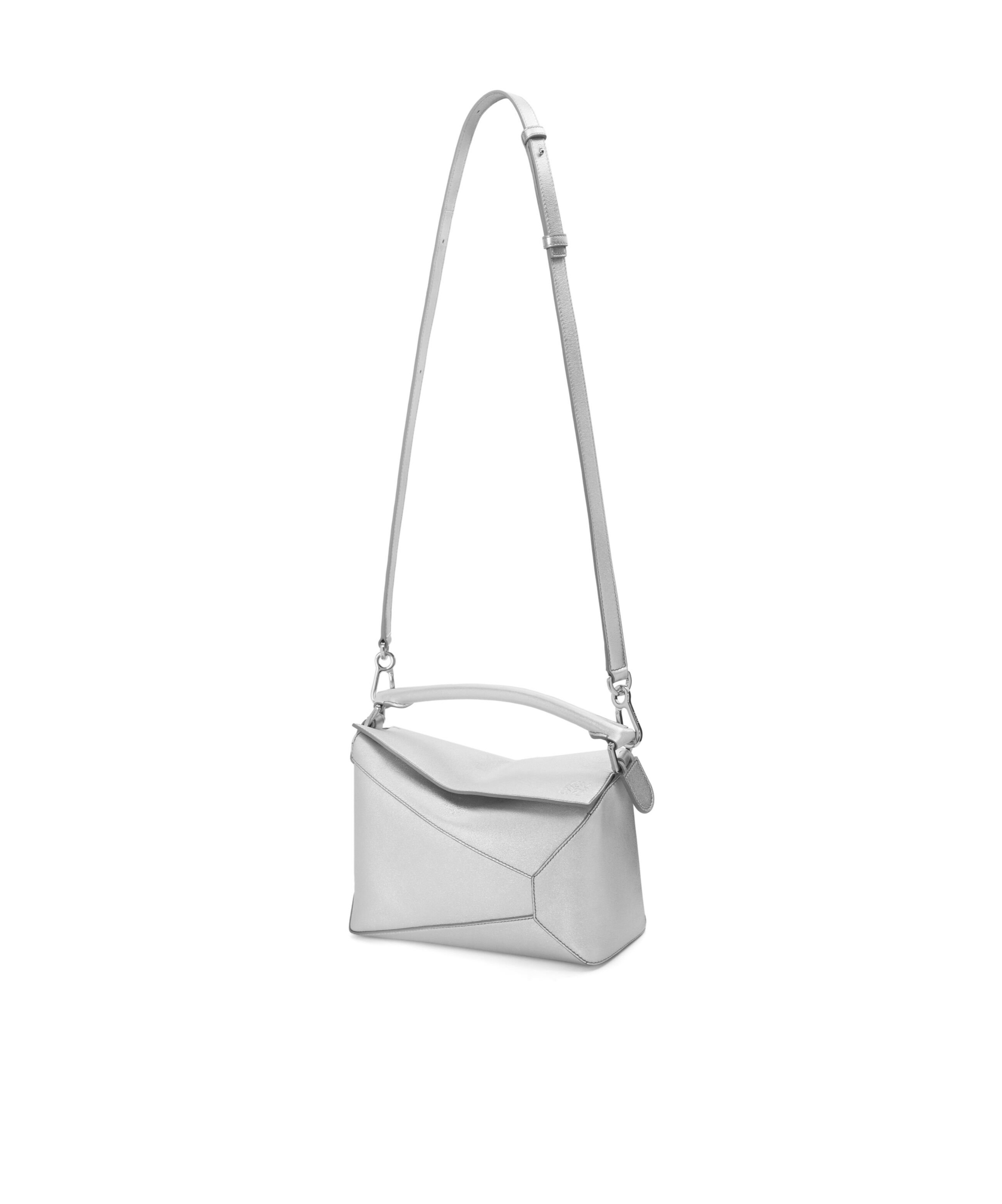 Loewe Mini Puzzle Leather Shoulder Bag In Gray