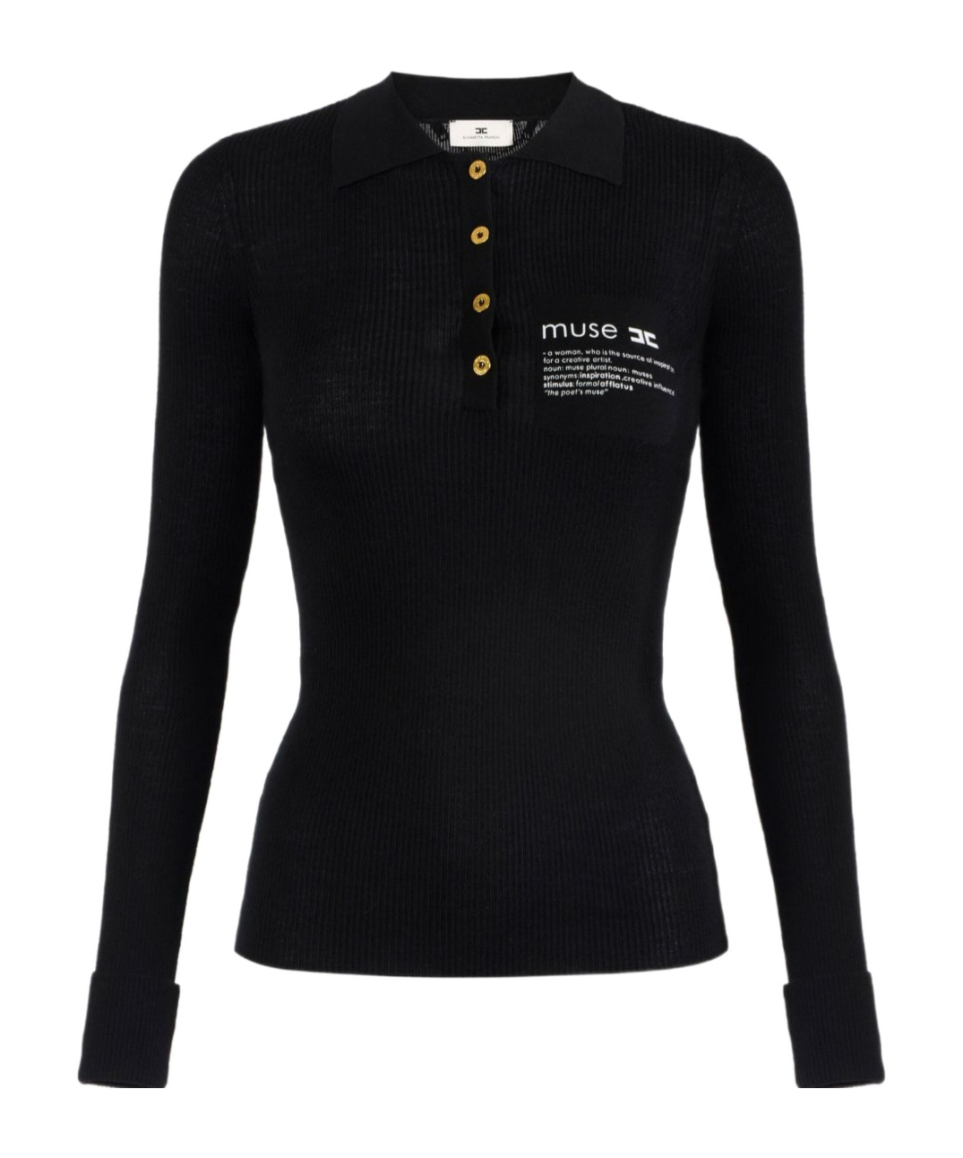 Elisabetta Franchi Collared Top With Ribbed Texture And Sleeves In Black