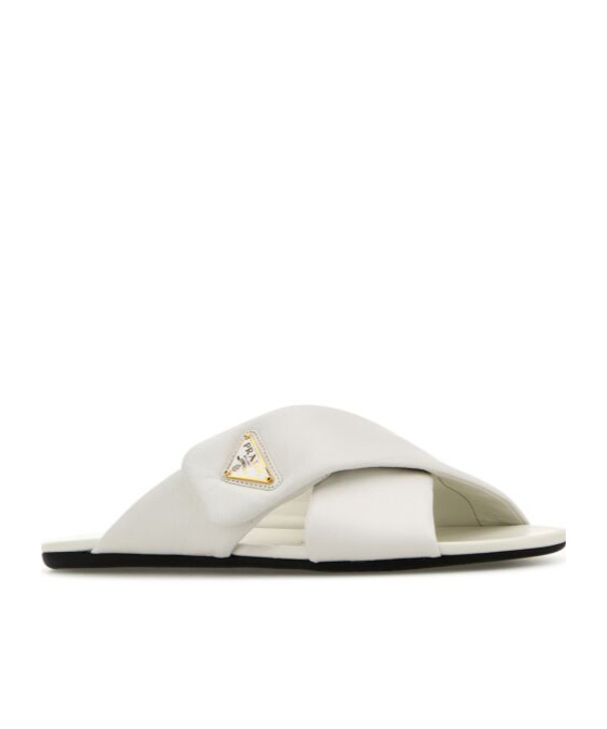 Shop Prada Padded Nappa Leather Slides In White