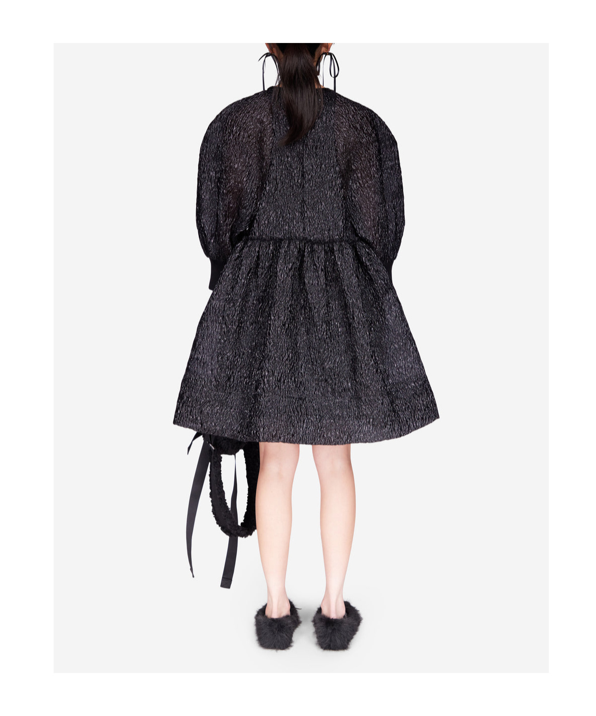 Simone Rocha Crushed-cloqué Puff-sleeves Dress In Black