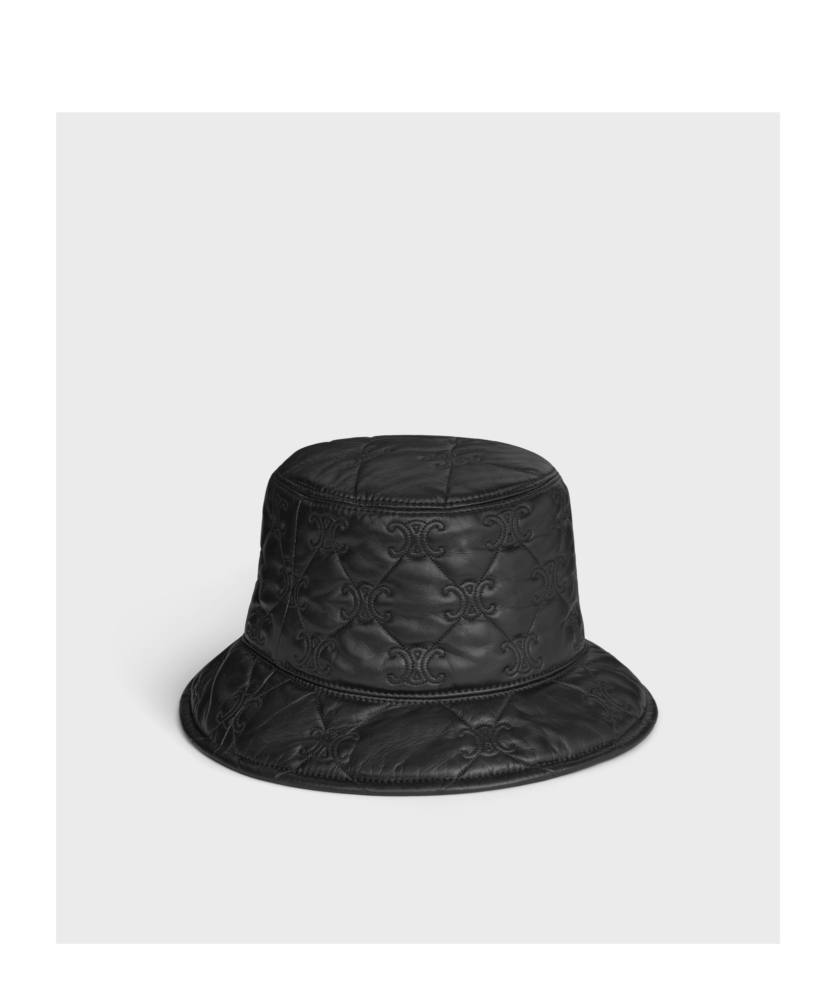 Celine Triomphe Quilted Bucket Hat In Soft Lambskin In Black